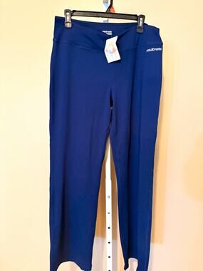 HISKYWIN Women’s Blue Solid Ankle Leggings XL Regular Fit Logo Accent